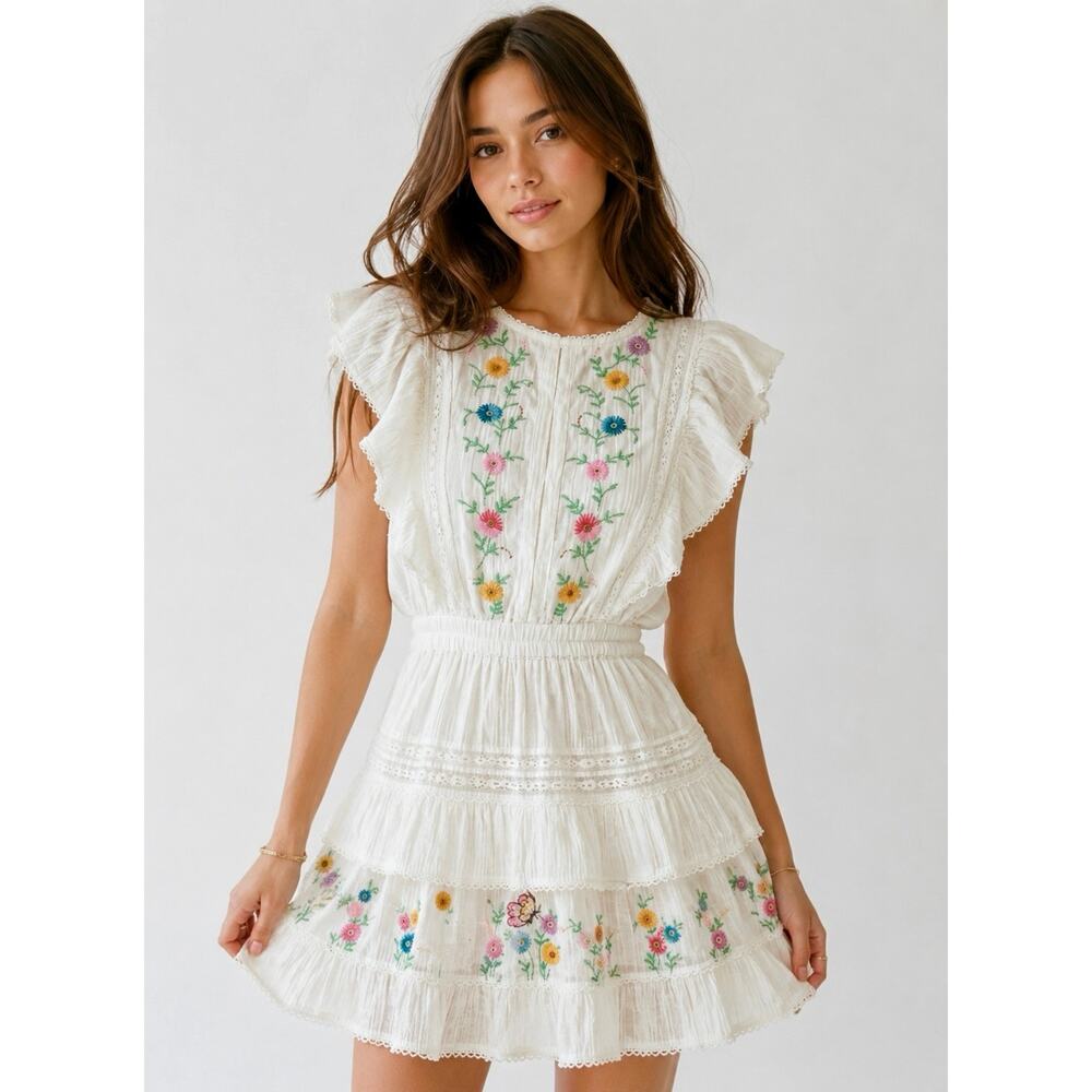 LoveShackFancy Romy Porter Small Mini Dress Ivory Floral